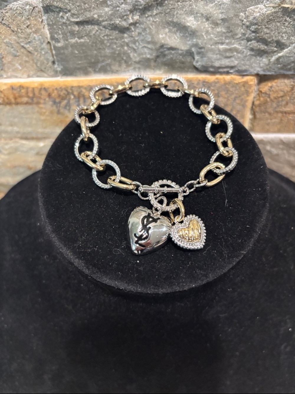 Two-Tone Heart Charm Bracelet - Silver & Gold Women Jewelry